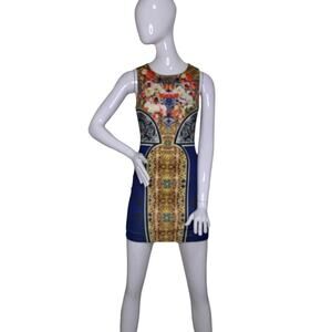 Forever 21 Victorian Baroque Bodycon Size S Sleeveless Blue Black Gold